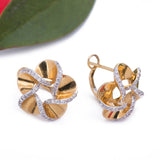 Spiral Flower with Diamonds French Lock Earrings in 18k Yellow and White Gold - Artisan Carat
