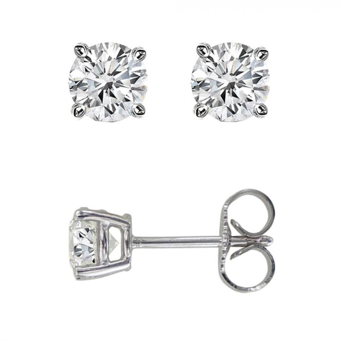 14k White Gold 1 Carat T.W. Diamond Solitaire Stud Earrings