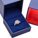 Flower Setted Starburst Halo Diamond Channel Set Ring in 18k White Gold - Artisan Carat