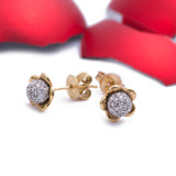 Golden Flower with Diamond Ball Stud Earrings in 18k Yellow Gold - Artisan Carat