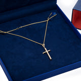 Medium Simple Cross Pendant with Necklace in 14k Yellow Gold - Artisan Carat