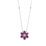 Floral Ruby and Diamond Daisy Pendant with Necklace in 18k White Gold - Artisan Carat