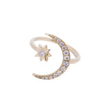 Diamond Star and Waning Moon Open Ring in 18k Yellow Gold - Artisan Carat