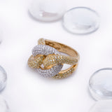 Chunky Miami Cuban Link Diamond Ring in 18k White and Yellow Gold - Artisan Carat