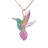 Party Hummingbird in Enamel Pendant with Necklace in 14k Yellow Gold - Artisan Carat