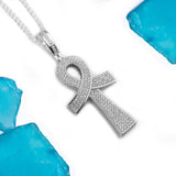 Sterling Silver Medium Ankh Cross CZ Pendant with Necklace - Artisan Carat