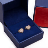 Binary Overlay CZ Heart Stud Earrings in 14k Yellow Gold - Artisan Carat
