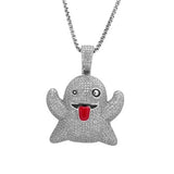 Sterling Silver Ghost Emoji CZ Pendant with Necklace - Artisan Carat