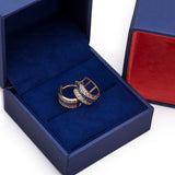 Three Row Blue Sapphire CZ Huggies Earrings in 14k Yellow Gold - Artisan Carat