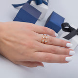 Four Heart Open Double Band Diamond Ring in 18k Rose Gold - Artisan Carat