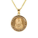 Large Jesus CZ Bezel Pendant with Necklace in 14k Yellow Gold - Artisan Carat
