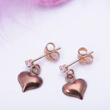 Mini Hanging Smoky Bronze Heart CZ Stud Earrings in 14k Yellow Gold - Artisan Carat