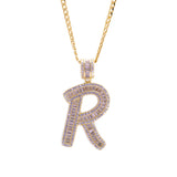 Sterling Silver Letter R Initial Baguette CZ Pendant with Necklace - Artisan Carat