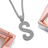 Sterling Silver Letter S Initial Baguette CZ Pendant with Necklace - Artisan Carat