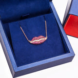 Red Lips Ruby and Diamond Pendant with Necklace in 18k Rose Gold - Artisan Carat