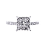Princess Halo Design Engagement Diamond Ring in 18k White Gold - Artisan Carat