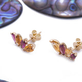 Citrine and Amethyst Gemstones with Diamonds Stud Earrings in 18k Yellow Gold - Artisan Carat