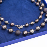 Tahitian Pearl and Blue Sapphire Layering Diamond Necklace with Sterling Silver Clasp - Artisan Carat