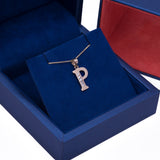 Letter P CZ Initial Pendant with Necklace in 14k Yellow Gold - Artisan Carat