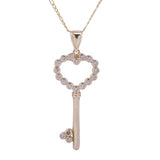 Large Heart Key CZ Pendant with Necklace in 14k Yellow Gold - Artisan Carat