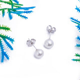 Small Freshwater Pearl Stud Earrings in 14k White Gold - Artisan Carat