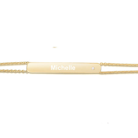 14K Gold and Diamond Engravable Bar Bracelet