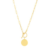 14K Gold Paperclip Circle Disc Toggle Necklace - Artisan Carat