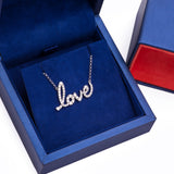 Cursive Love Diamond Pendant and Necklace in 18k White Gold - Artisan Carat