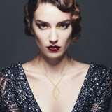 14K Gold Art Deco Mother of Pearl Necklace - Artisan Carat