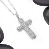 Sterling Silver Medium Cross CZ Pendant with Necklace - Artisan Carat