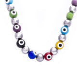 Stainless Steel Set Multicolor Evil Eye Necklace with Matching CZ Multi Stone Bracelet - Artisan Carat