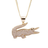 Sterling Silver Alligator CZ Yellow Gold Pendant with Necklace - Artisan Carat