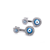 Sterling Silver Set Evil Eye Hamsa CZ Pendant with Necklace Double Eye Hanging Stud Earrings and Tennis Bracelet - Artisan Carat