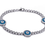 Sterling Silver Set Evil Eye Hamsa CZ Pendant with Necklace Double Eye Hanging Stud Earrings and Tennis Bracelet - Artisan Carat