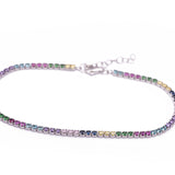Sterling Silver Set Rainbow Gemstone CZ Love Pendant with Necklace Matching Tennis Bracelet and Hoop Earrings - Artisan Carat
