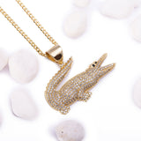 Sterling Silver Alligator CZ Yellow Gold Pendant with Necklace - Artisan Carat