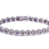 Sterling Silver Set Rainbow Gemstone CZ Heart Necklace with Matching Bracelet - Artisan Carat