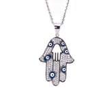 Sterling Silver Set Hamsa Hand Evil Eye CZ Pendant with Necklace Matching Stud Earrings and Tennis Bracelet - Artisan Carat