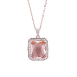 Sterling Silver Set Morganite Rose Gold CZ Pendant with Necklace Matching Lever Back Earrings and Adjustable Bolo Bracelet - Artisan Carat