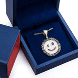 Sterling Silver Rainbow Gemstones Happy Face CZ Yellow Gold Pendant with Necklace - Artisan Carat