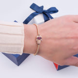 Golden Beads Hamsa Eye Ruby and Diamonds Silk String Adjustable Bracelet in 18k Rose Gold - Artisan Carat
