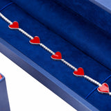 Red Enamel Heart Shape Diamond Tennis Bracelet in 18k White Gold - Artisan Carat