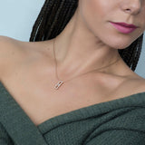 Hanging Rectangle Baguette Center Diamond Pendant with Necklace in 18k Rose Gold - Artisan Carat
