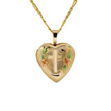 Small Cross Heart Locket Pendant with Necklace in 14k Yellow Gold - Artisan Carat