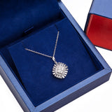 Floral Halo Multi Round and Baguette Diamond Pendant with Necklace in 18k White Gold - Artisan Carat