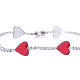 Red Enamel Heart Shape Diamond Tennis Bracelet in 18k White Gold - Artisan Carat