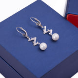 Hanging Zig Zag CZ Pearl Lever Back Earrings in 14k White Gold - Artisan Carat