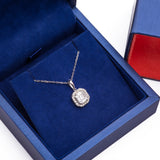 Princess Cut Double Halo Design Diamond Pendant with Necklace in 18k White Gold - Artisan Carat