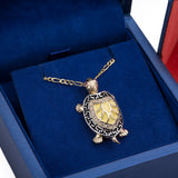 Sea Turtle CZ Enamel Pendant with Necklace in 14k Yellow Gold - Artisan Carat