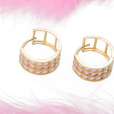 Three Row Pink Tourmaline CZ Huggies Earrings in 14k Yellow Gold - Artisan Carat